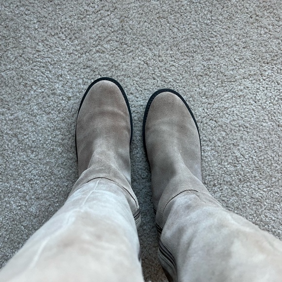 Sole Society “Juno” Over the Knee Boot Suede w Faux Shearling Trim - Taupe - Picture 9 of 10